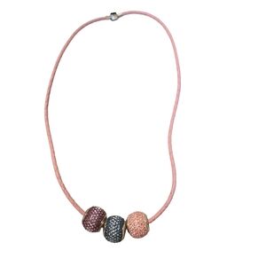 Pink Braided Leather Bracelet with Silver Charm